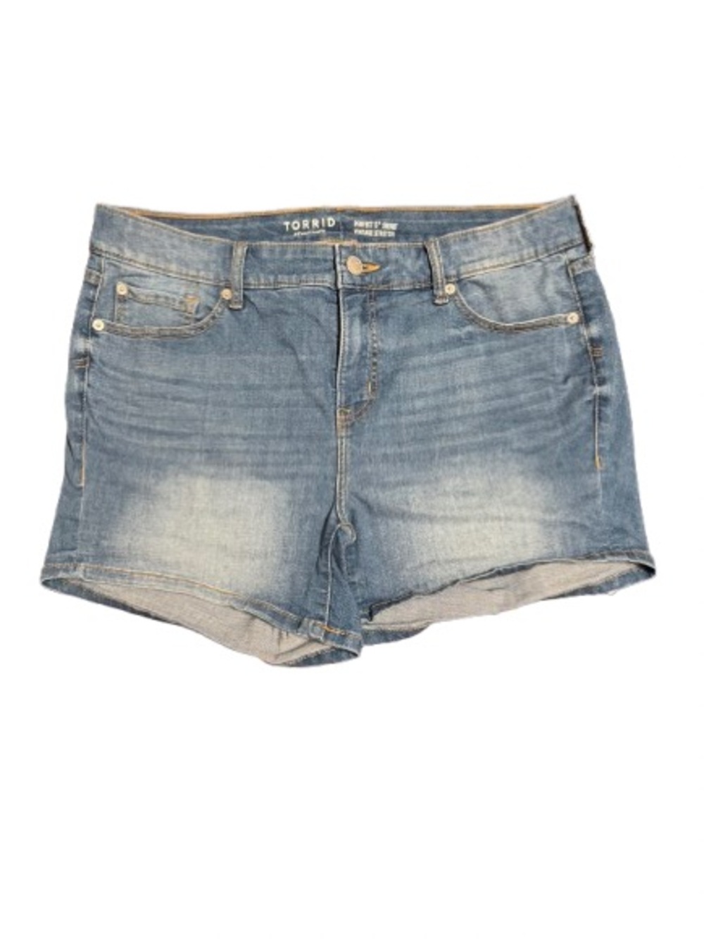 Torrid Perfect 5” Denim Shorts Size 14 Vintage Stretch Mid Rise Jean Shorts